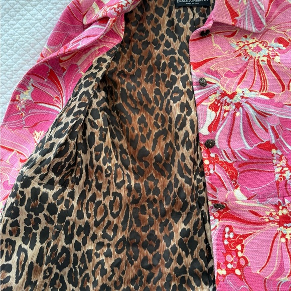 Vintage Dolce & Gabbana Pink Hibiscus Floral Blazer Cotton Linen IT 40 US 4 - Picture 15 of 15